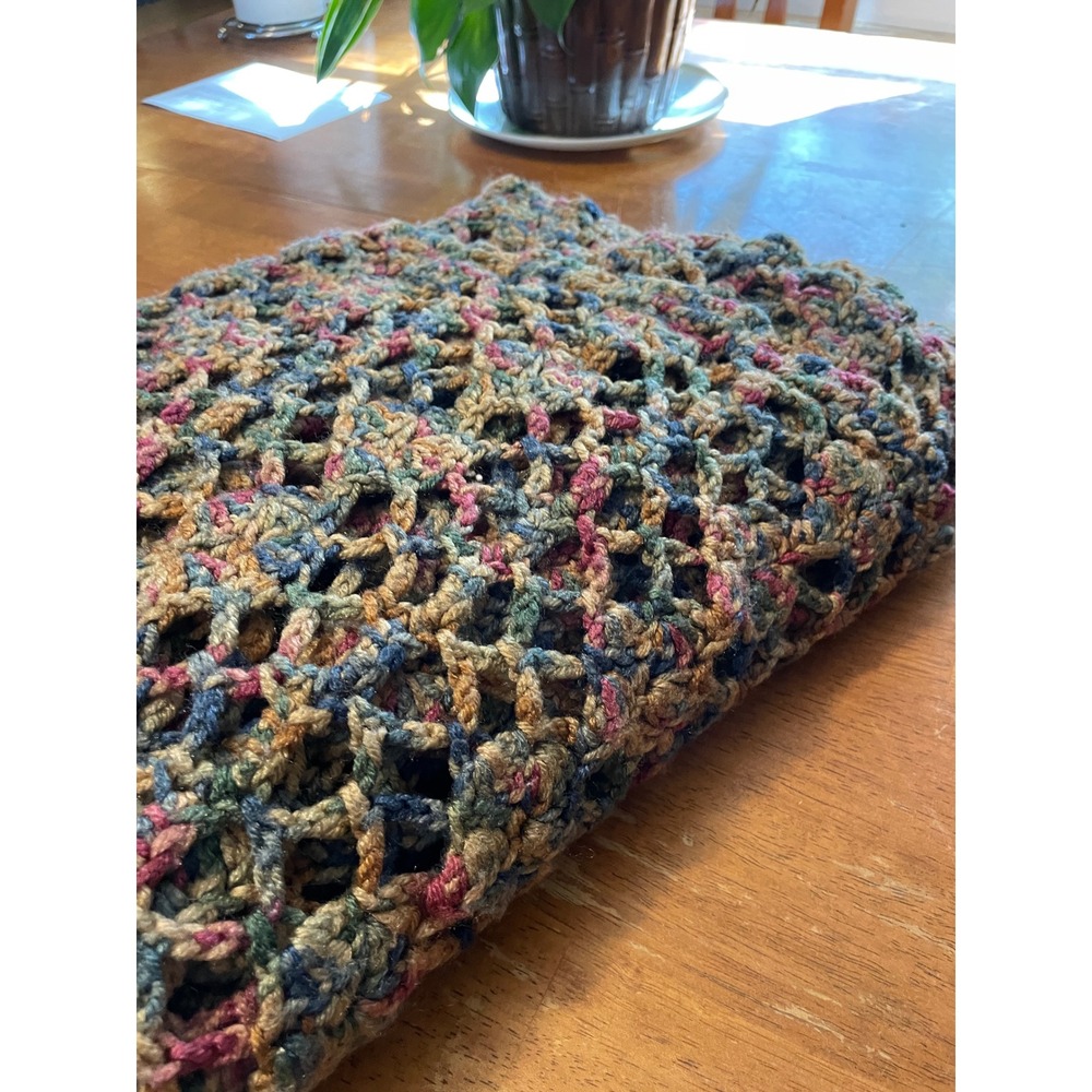 Handmade Crochet Shawl Blanket Wrap Knit Boho Cottagecore Lagenlook
